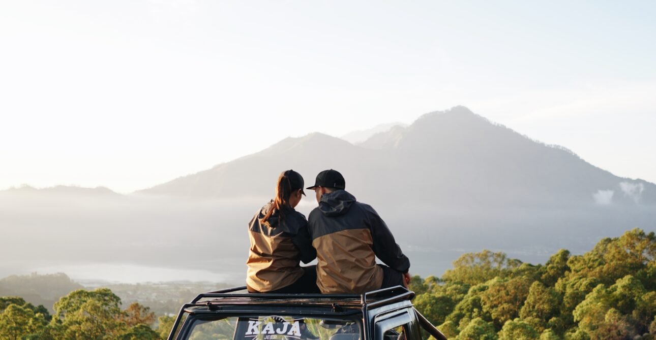 Mount Batur sunrise view from jeep tour with black lava experience in Bali